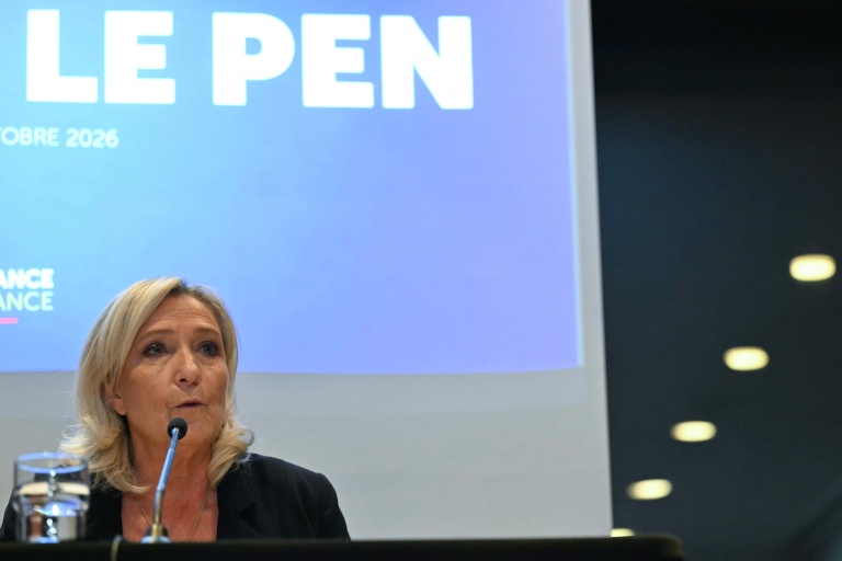 La candidate RN à la présidentielle Marine Le Pen à Bruxelles le 14 octobre 2026