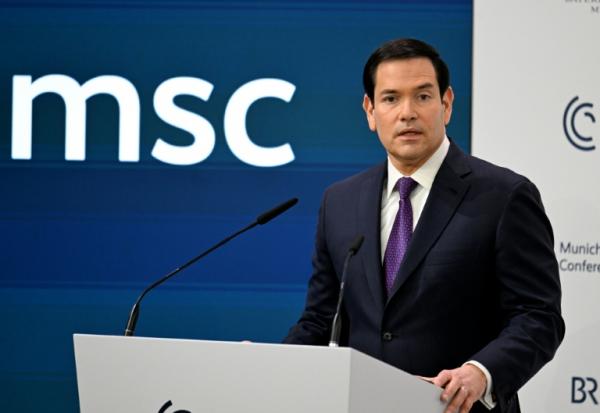 Le secrétaire d'Etat américain Marco Rubio s'exprime lors de la Conférence de Munich sur la sécurité (MSC), le 14 février 2026
