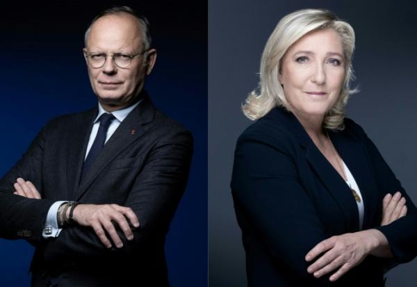 Montage réalisé le 7 juillet 2026 montrant Édouard Philippe le 26 février 2025, et Marine Le Pen, le 20 octobre 2021 à Paris