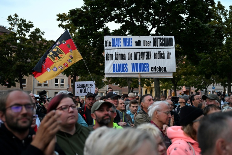 Un rassemblement du parti d'extrême droite AfD à Cottbus, en Allemagne, le 19 septembre 2024