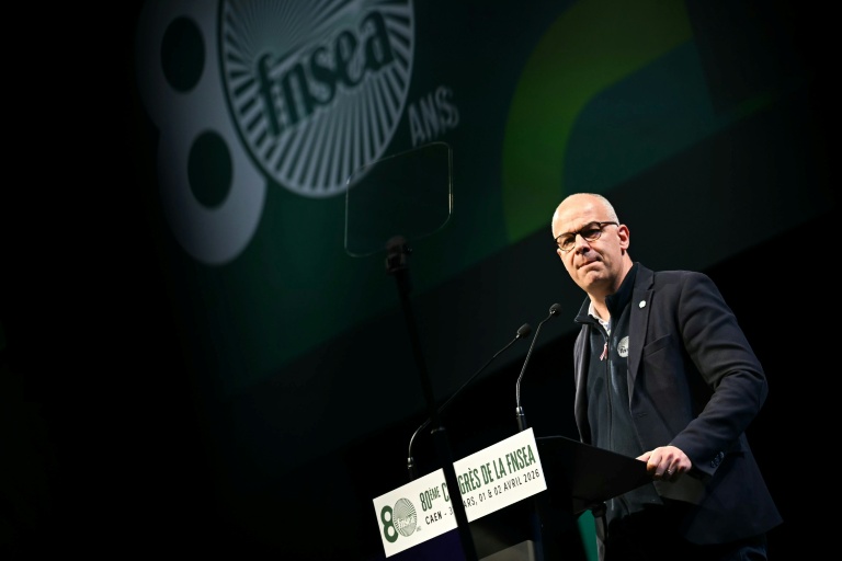 Le président de la FNSEA, Arnaud Rousseau, lors du 80e congrès du syndicat agricole à Caen, le 2 avril 2026 dans le Calvados