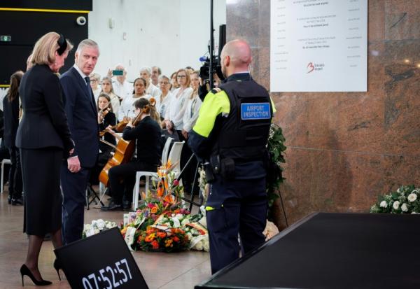 Le couple royal belge Mathilde et Philippe, le 22 mars 2026, aux commémorations des attentats de Bruxelles