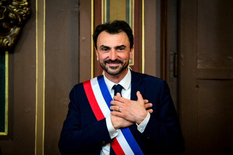 Le maire réélu Grégory Doucet, à la mairie de Lyon le 27 mars 2026