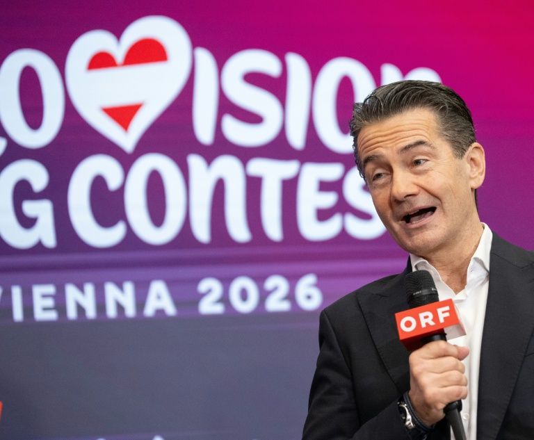 Le directeur général du groupe audiovisuel public ORF, Roland Weissmann, lors d'une conférence de presse sur l'actualité du Concours (ESC) à Vienne, le 26 février 2026 en Autriche