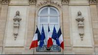 Les drapeaux français et de l'Union européenne à l'Élysée, le 20 mai 2022 à Paris