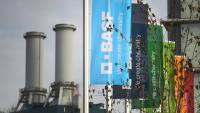 The logo of German chemical giant BASF is pictured at its headquarters in Ludwigshafen, 