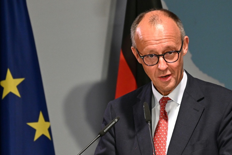 Le chancelier allemand Friedrich Merz prononce un discours au ministère allemand des Affaires étrangères, à Berlin, le 8 septembre 2025