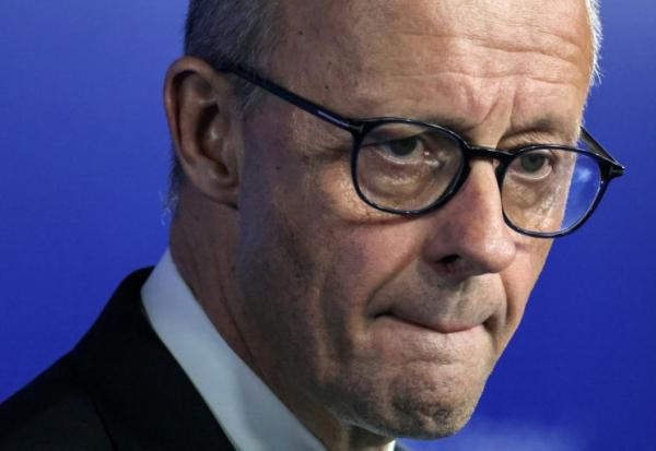 le chancelier allemand Friedrich Merz, le 12 février 2026 à Rijkhovenn en Belgique