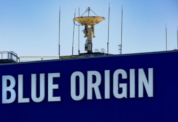 Le logo de Blue Origin à Cap Canaveral, en Floride, le 7 février 2026