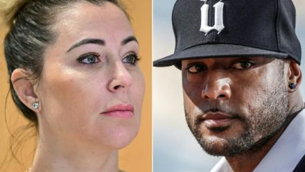 Montage photos du 23 février 2026 montrant  l'influenceuse Magali Berdah (g) et le rappeur Booba