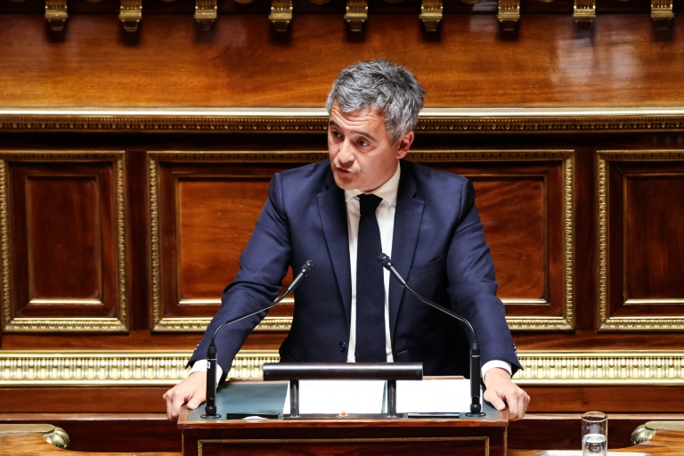 Le ministre de la Justice, Gérald Darmanin, au Sénat lors de l'examen de la réforme de la justice pénale (loi Darmanin), qui vise à raccourcir les délais de procès, le 13 avril 2026 à Paris 