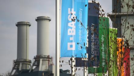 Logo de BASF à son siège de Ludwigshafen en février 2023