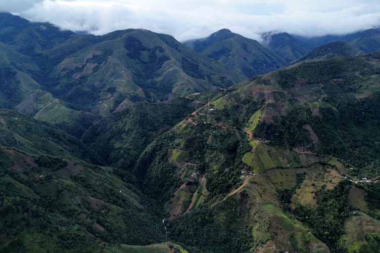 Vue aérienne de la région de Naya, dans le département du Cauca, le 12 février 2026 en Colombie 
