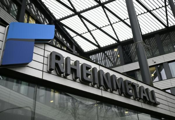 Le logo du groupe allemand de défense Rheinmetall à Düsseldorf, le 11 mars 2026 en Allemagne