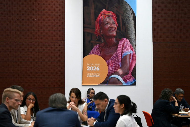 Discussions à la conférence pour une sortie des énergies fossiles à Santa Marta, en Colombie, le 26 avril 2026