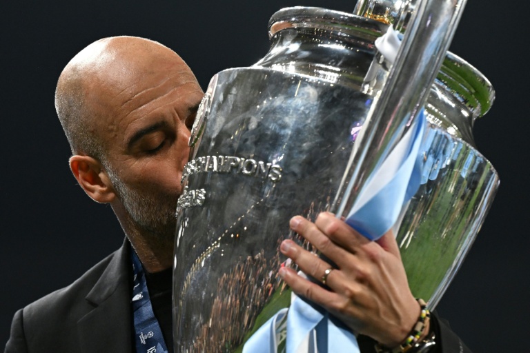 Pep Guardiola lors de la victoire de Manchester City en finale de Ligue des champions contre l'Inter Milan, le 10 juin 2023 à Istanbul