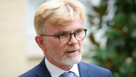 Marc Fesneau, le président du groupe Les Démocrates à l'Assemblée nationale, à sa sortie d'un entretien avec François Bayrou, Premier ministre d'alors, Paris, le 3 septembre 2025