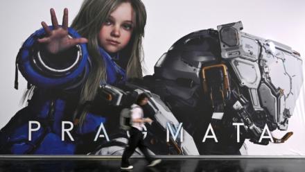Une affiche du jeu vidéo Pragmata de Capcom lors du salon Gamescom à Cologne, le 20 août 2025 en Allemagne