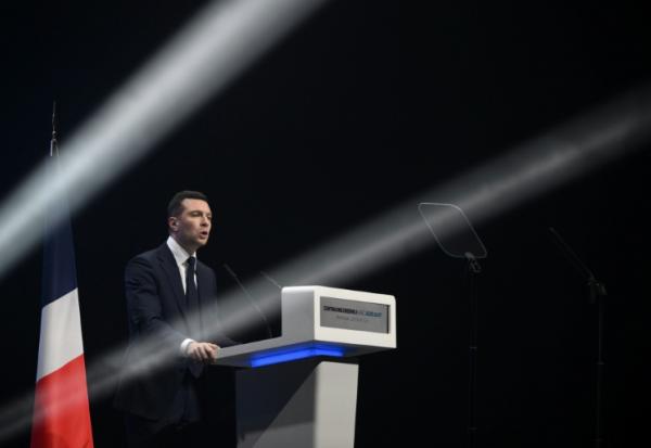 Le président du Rassemblement National Jordan Bardella à Perpignan, dans les Pyrénées-Orientales, le 28 février 2026