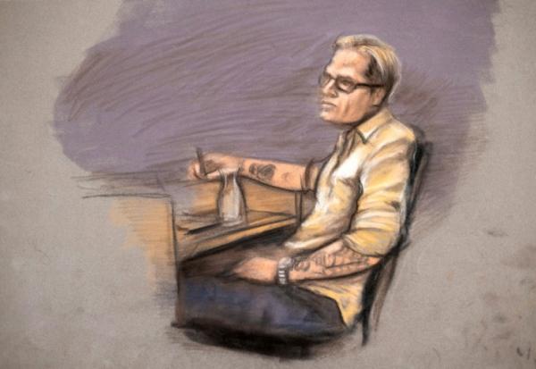 Croquis d'audience de Marius Borg Høiby, fils de la princesse héritière norvégienne Mette-Marit, au premier jour de son procès au tribunal d'Oslo, le 4 février 2026