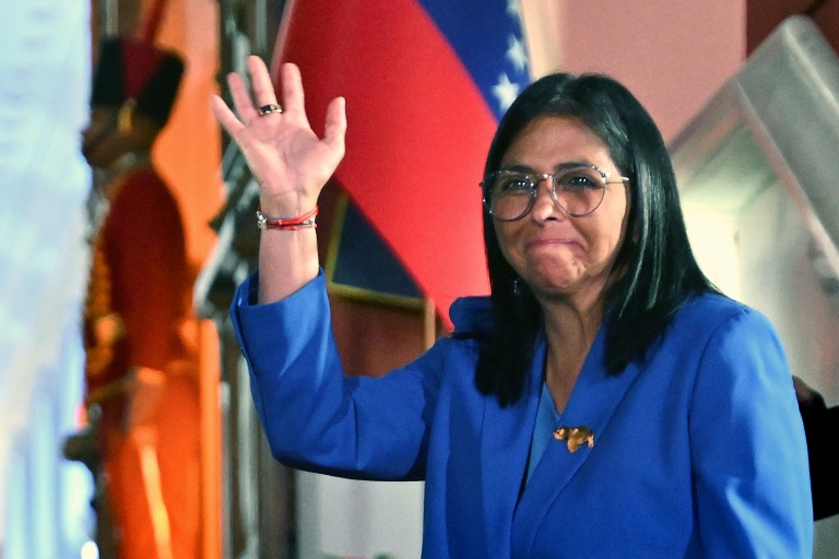 La vice-présidente vénézuélienne Delcy Rodriguez après la signature d'une loi d'aministie, à Caracas, le 19 février 2026