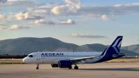 Un Airbus A320 de la compagnie grecque Aegean Airlines, sur le tarmac de l'aéroport d'Athènes, le 5 octobre 2022