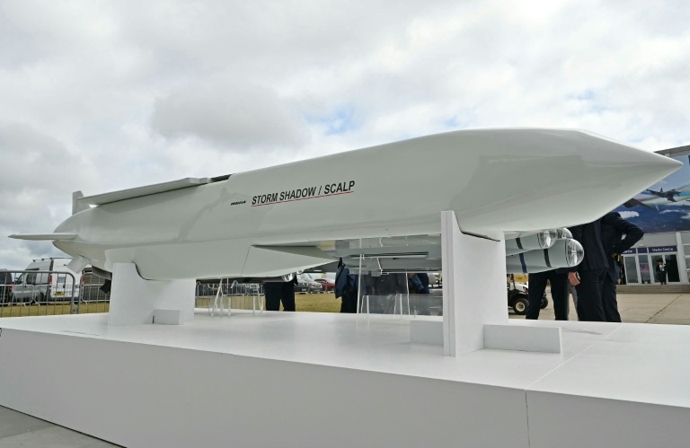 Un missile de croisière Scalp, le 22 juillet 2024 au salon aéronautique de Farnborough, à l'ouest de Londres