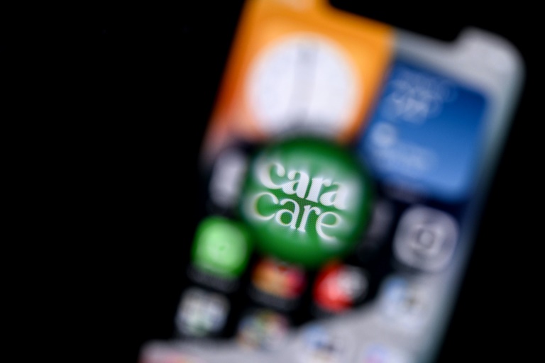 Le logo de l'application médicale allemande Cara Care sur un écran de smartphone à Francfort, le 3 septembre 2025 en Allemagne