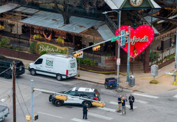 Vue aérienne du bar Buford's, à Austin, au Texas, le 1er mars 2026