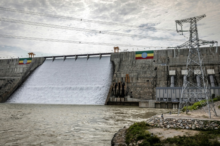 Une vue générale du Grand barrage de la Renaissance éthiopienne (GERD) avant sa cérémonie officielle d'inauguration à Guba, le 9 septembre 2025.