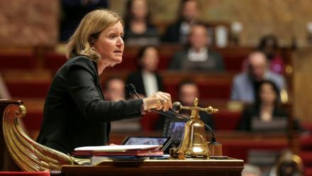 La présidente de l'Assemblée nationale, Yaël Braun-Pivet, lors d'une session pour débattre du projet de loi de financement de la sécurité sociale pour 2026 (PLFSS) avant le vote à l'Assemblée nationale,à Paris, le 12 novembre 2025.