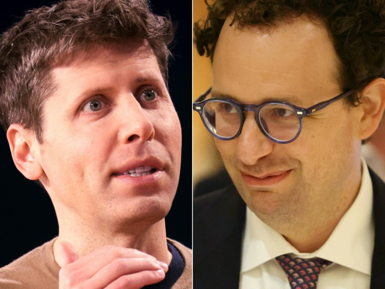 Cette combinaison de photos réalisée le 9 juin 2026 montre (de gauche à droite) Sam Altman, PDG d'OpenAI, à Seattle, dans l'Etat de Washington, le 21 mai 2024, et Dario Amodei, PDG d'Anthropic, à New Delhi, le 19 février 2026