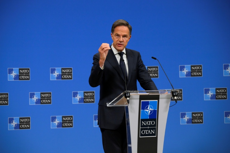 Le secrétaire général de l'Otan Mark Rutte donne une conférence de presse, le 23 septembre 2025 à Bruxelles