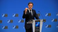 Le secrétaire général de l'Otan Mark Rutte donne une conférence de presse, le 23 septembre 2025 à Bruxelles