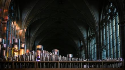 Les tuyaux du nouvel orgue de la cathédrale Saint-Guy à Prague, le 5 novembre 2025 en République tchèque