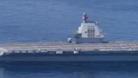 Photo prise par le ministère japonais de la Défense, le 11 septembre 2025, diffusée via Jiji Press le 12 septembre 2025, montrant le Fujian, troisième et plus récent porte-avions chinois,  naviguant en mer de Chine orientale