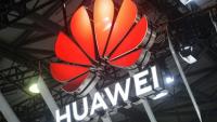 Le logo Huawei lors du salon mondial du mobile (MWC) à Shanghai le 26 juin 2024