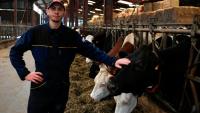 Aymeric Brandazzi, producteur de lait, dans un élevage à Xertigny, dans les Vosges, le 28 septembre 2024.