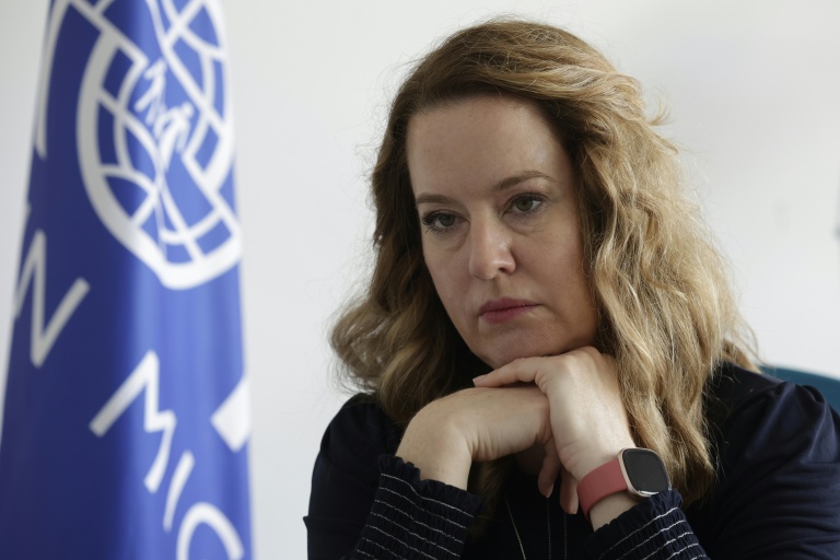 Amy Pope, directrice générale de l'Organisation internationale pour les migrations de l'ONU (OIM), le 21 octobre 2025, à Rabat au Maroc