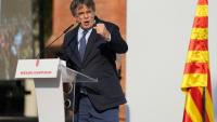 Le leader séparatiste catalan Carles Puigdemont lors d'un discours à Barcelone le 8 août 2024