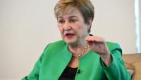 Kristalina Georgieva, directrice générale du Fonds monétaire international (FMI), s'exprime lors d'un entretien avec l'AFP à l'issue de la cérémonie d'ouverture des Assemblées annuelles du FMI à Singapour, le 7 octobre 2026. 