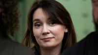 La chroniqueuse russe pro-Kremlin Xenia Fedorova à Paris, le 12 avril 2025