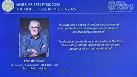 Une photo du lauréat du prix Nobel de Physique, édition 2026, Francis Halzen, à Stockholm, le 6 octobre 2026
