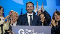 Le chef du Parti québécois (PQ), Paul St-Pierre Plamondon, après sa victoire en tant que futur Premier ministre du Québec, le 5 octobre 2026 à Montréal