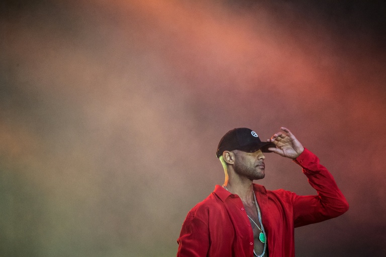 Le rappeur Booba sur scène à au festival des Vielles Charrues à Carhaix-Plouger, dans le Finistère, le 18 juillet 2019