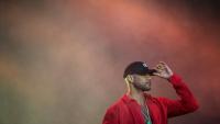 Le rappeur Booba sur scène à au festival des Vielles Charrues à Carhaix-Plouger, dans le Finistère, le 18 juillet 2019