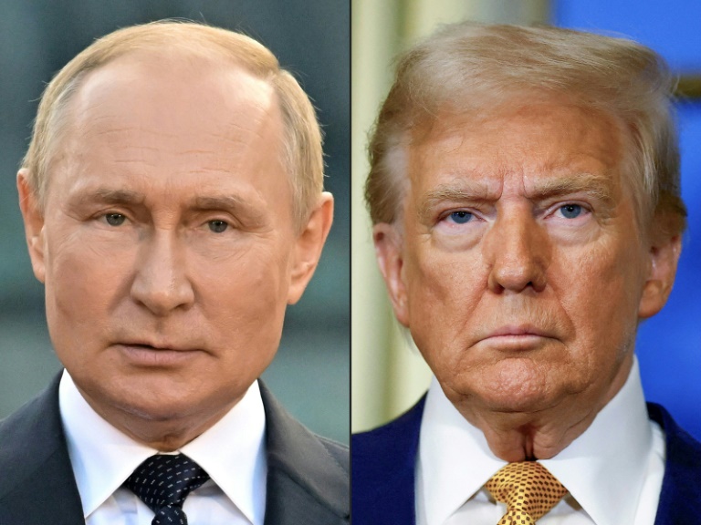 Vladimir Poutine en 2022 et Donald Trump en 2024 dans une photo combo