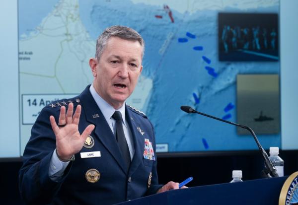 Le chef d'état-major de l'armée américaine Dan Caine, lors d'un point presse au Pentagone, le 16 avril 2026