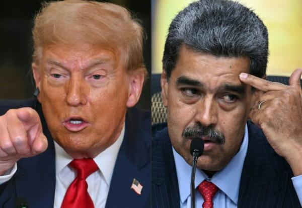 Montage réalisé le 7 août 2025 montrant le président américain Donald Trump (g), à Washington, et son homologue vénézuélien Nicolas Maduro, à Caracas
