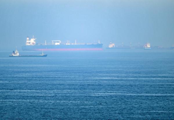 Des bateaux cargo au large du port de Khor Fakkan dans l'émirat de Sharjab, le long du  golfe d'Oman, le 19 juin 2026 aux Emirats arabes unis